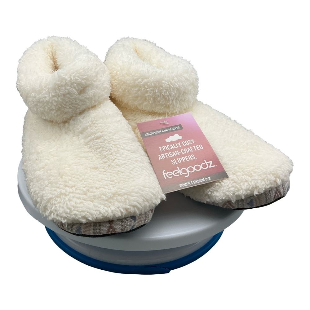 Feelgoodz Equinox Cloud Slippers Cream White Womens Medium 8-9 Artisan Crafted